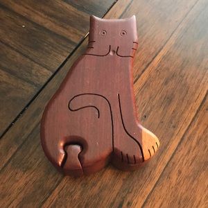 Cat shaped wood jewelry box.